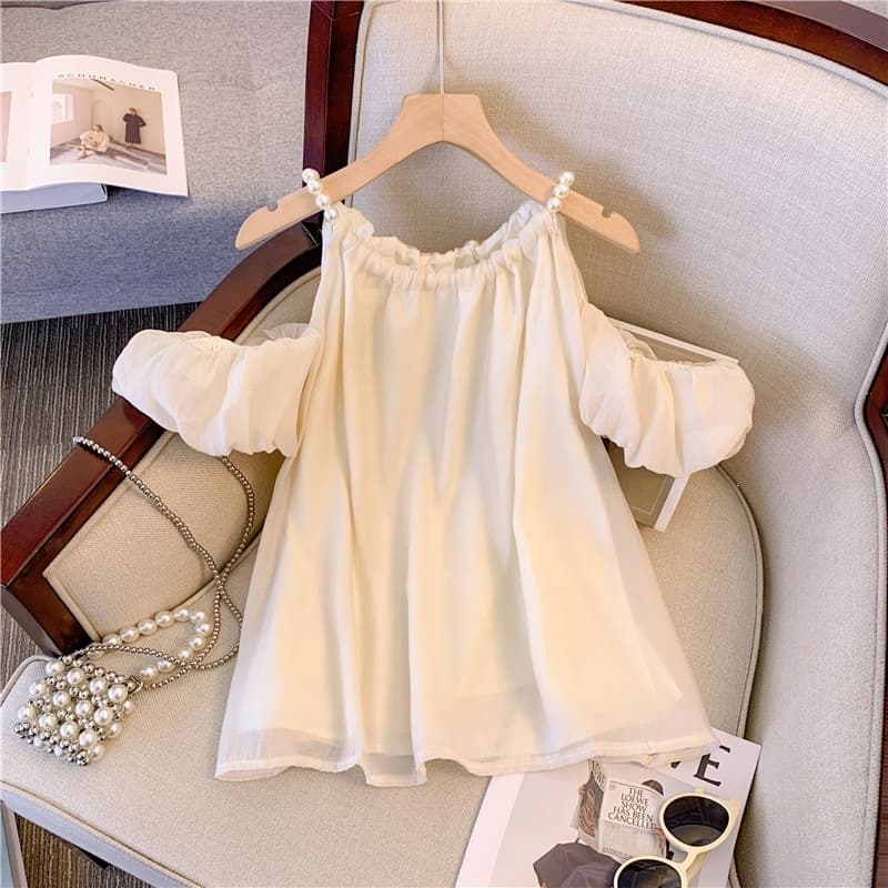 Actual shot ~ 2026 French pearl halter neck, gentle and chic fairy top, off-shoulder shirt, super fairy design, niche