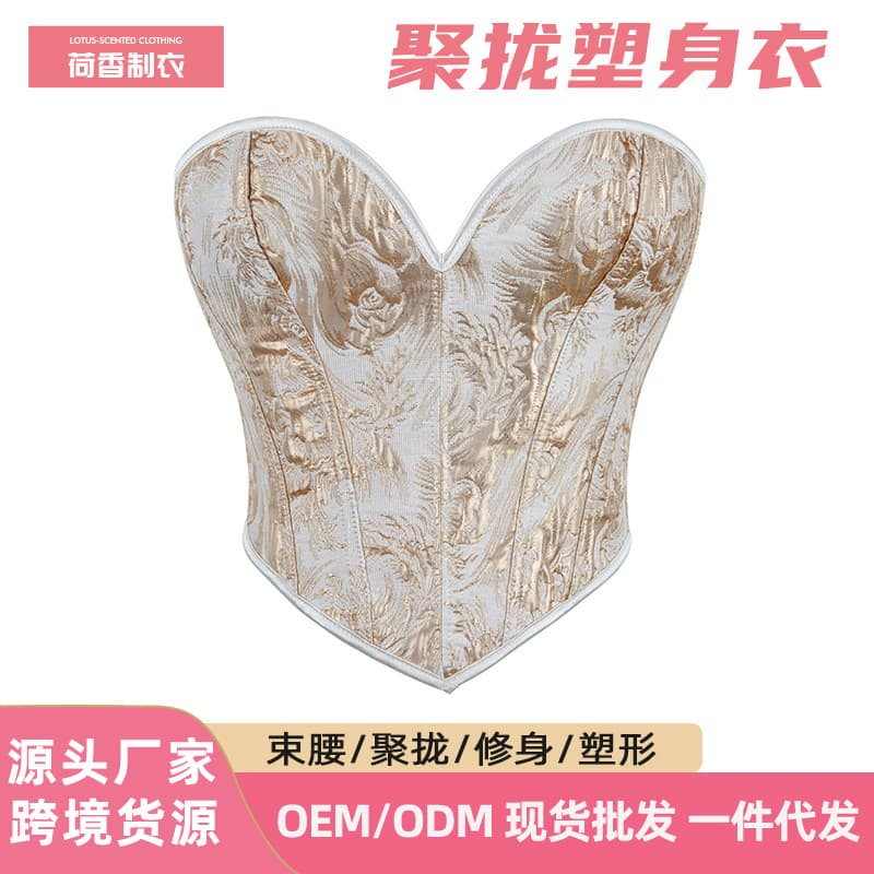 Gold printed bandeau shapewear, women's breast-supporting sexy strapless corset top, cross-border supply corset