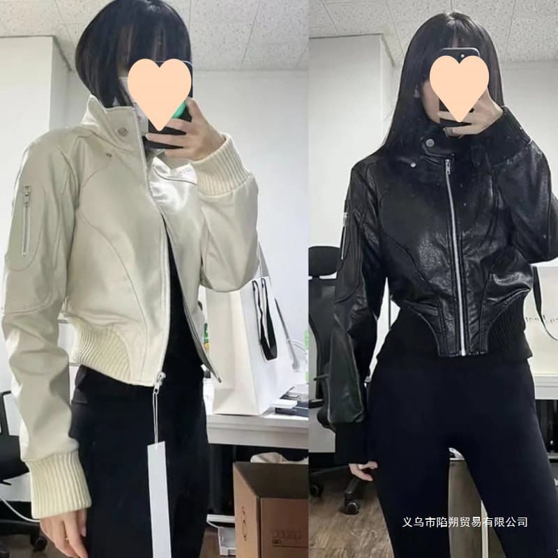 Retro Hong Kong style motorcycle leather jacket short coat women's spring and autumn hot punk fashion trendy women's jacket