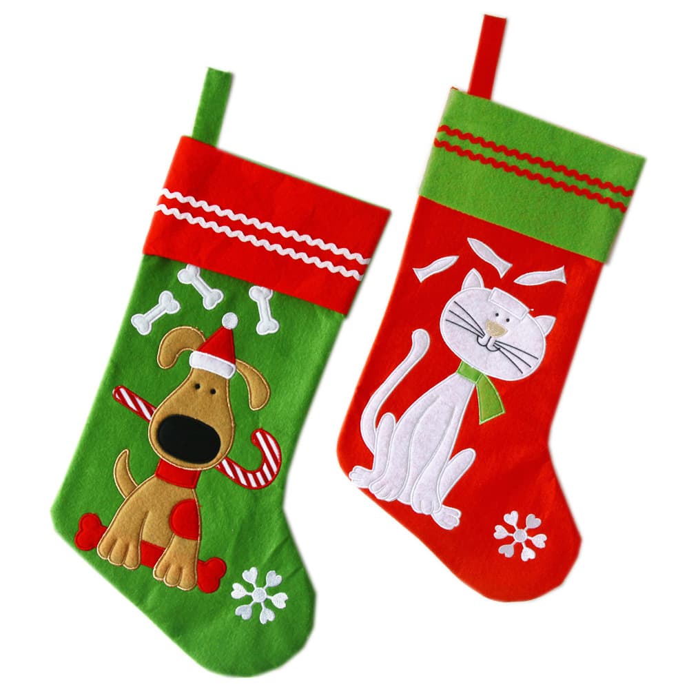 Factory Direct Supply 18-Inch Christmas Pet Cat and Dog Pattern Christmas Stocking Christmas Gift Bag