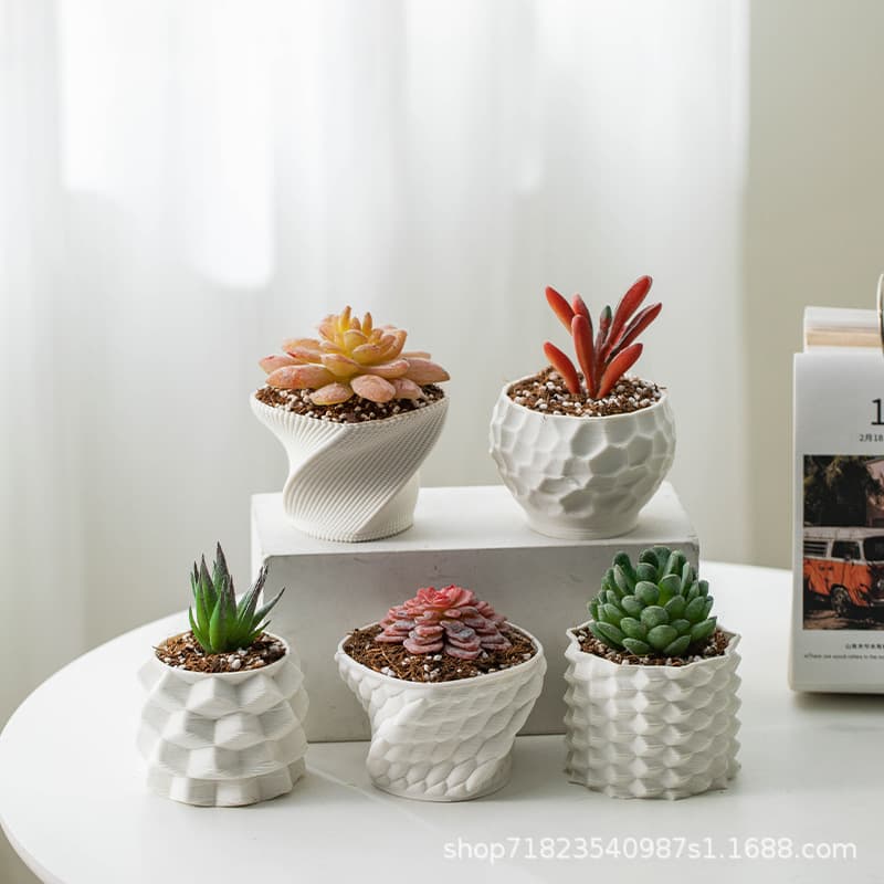 Succulent Pot 3D Printed Ceramic Pot Desktop Breathable Green Plant Pot Minimalist Thumb Pot Office Decoration