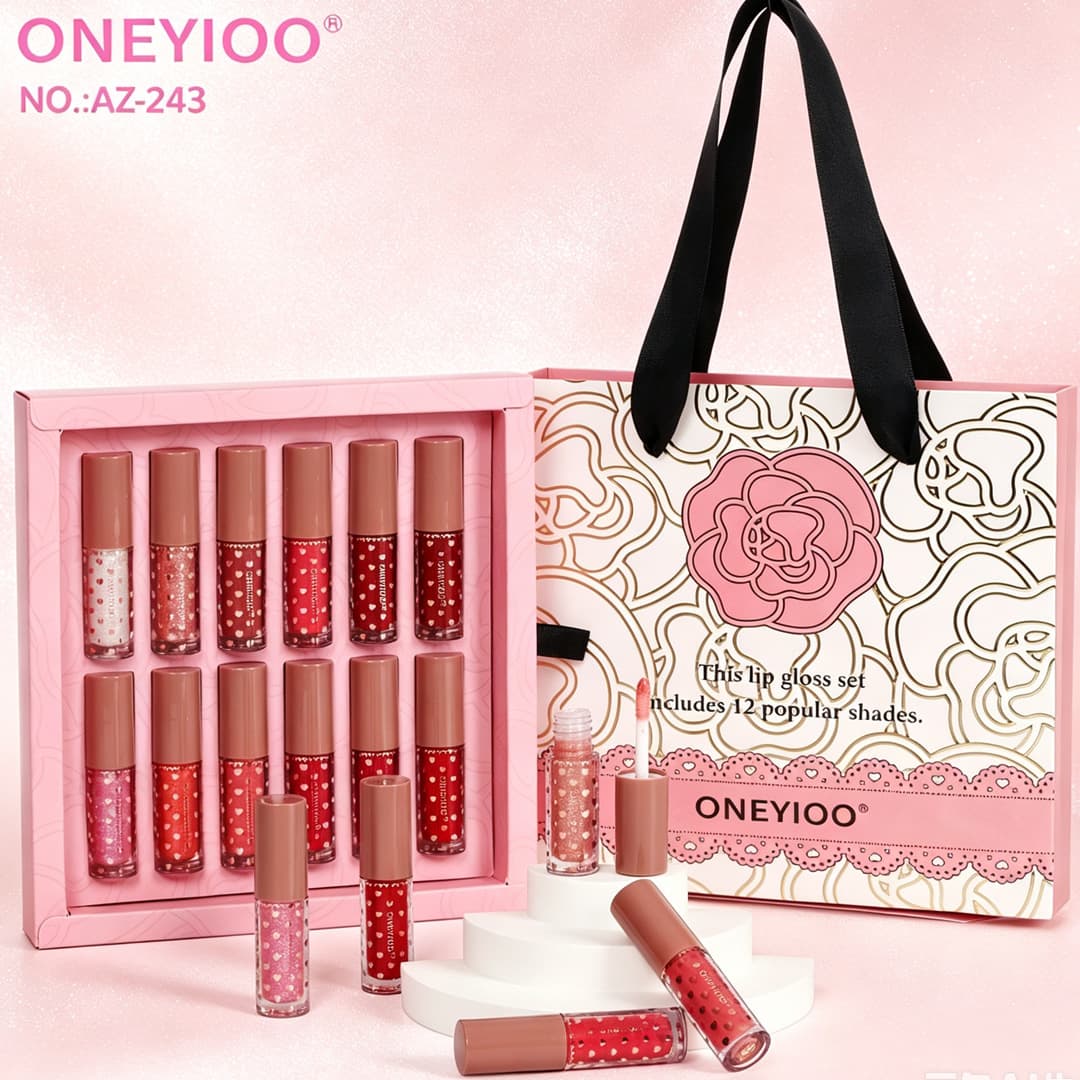 Cross-border 12-piece Lip Gloss Set Matte Waterproof Non-stick Cup Non-fading Gift Box Packaging Lipstick Lip Gloss Cosmetics