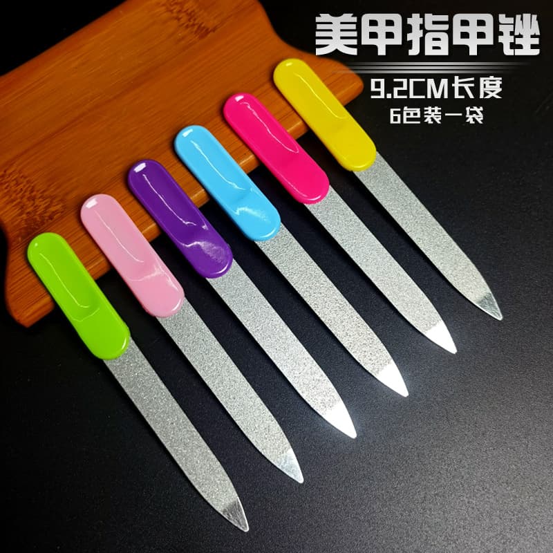 Double-sided stainless steel nail file, sandblasting nail polishing strip, 6-pack manicure polishing tools, beauty set accessories