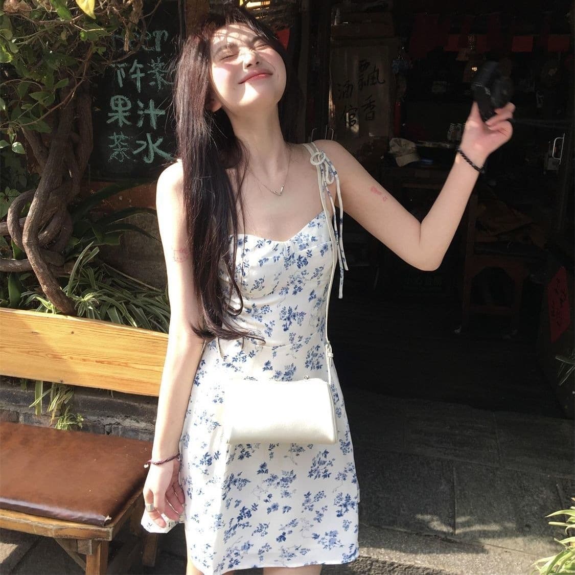 Pecoeul* Suzy Temperament French Sweet Floral Print Strappy Dress for Women, Waist-Cinching Tea Party Dress