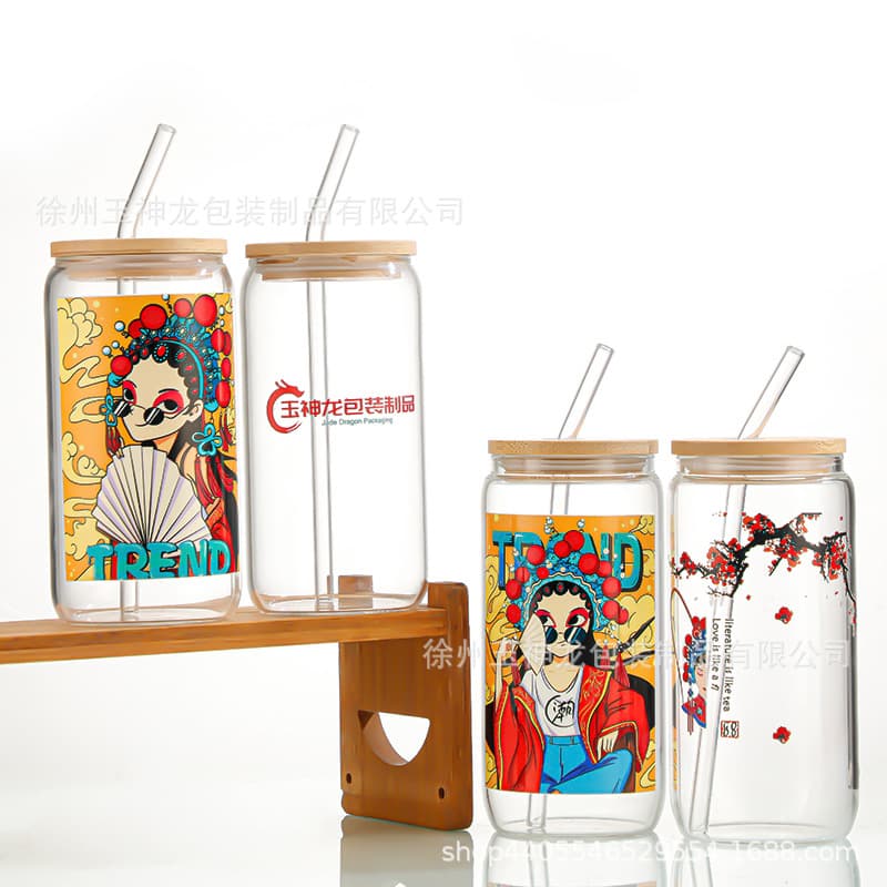 Amazon High Borosilicate Soda Cup with Straw, 16oz Mason Jar with Lid, Glass Gift Cup and Straw Cup