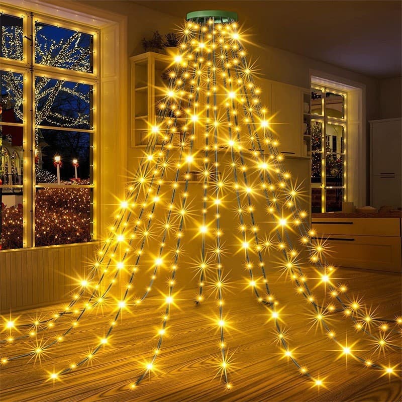 Christmas LED Ring Tree Top Light Low Voltage Five-Point Star Colorful Waterfall Tree Decorative Night Light String