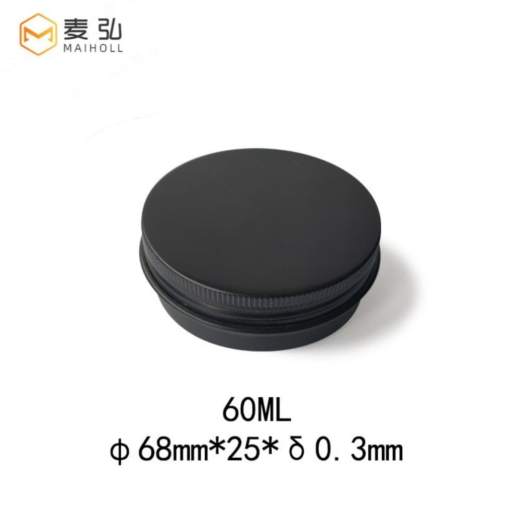 60ml Black Aluminum Box Wholesale, 68*25mm Threaded Round Metal Aluminum Container for Mosquito Repellent Balm, Travel Portable Size