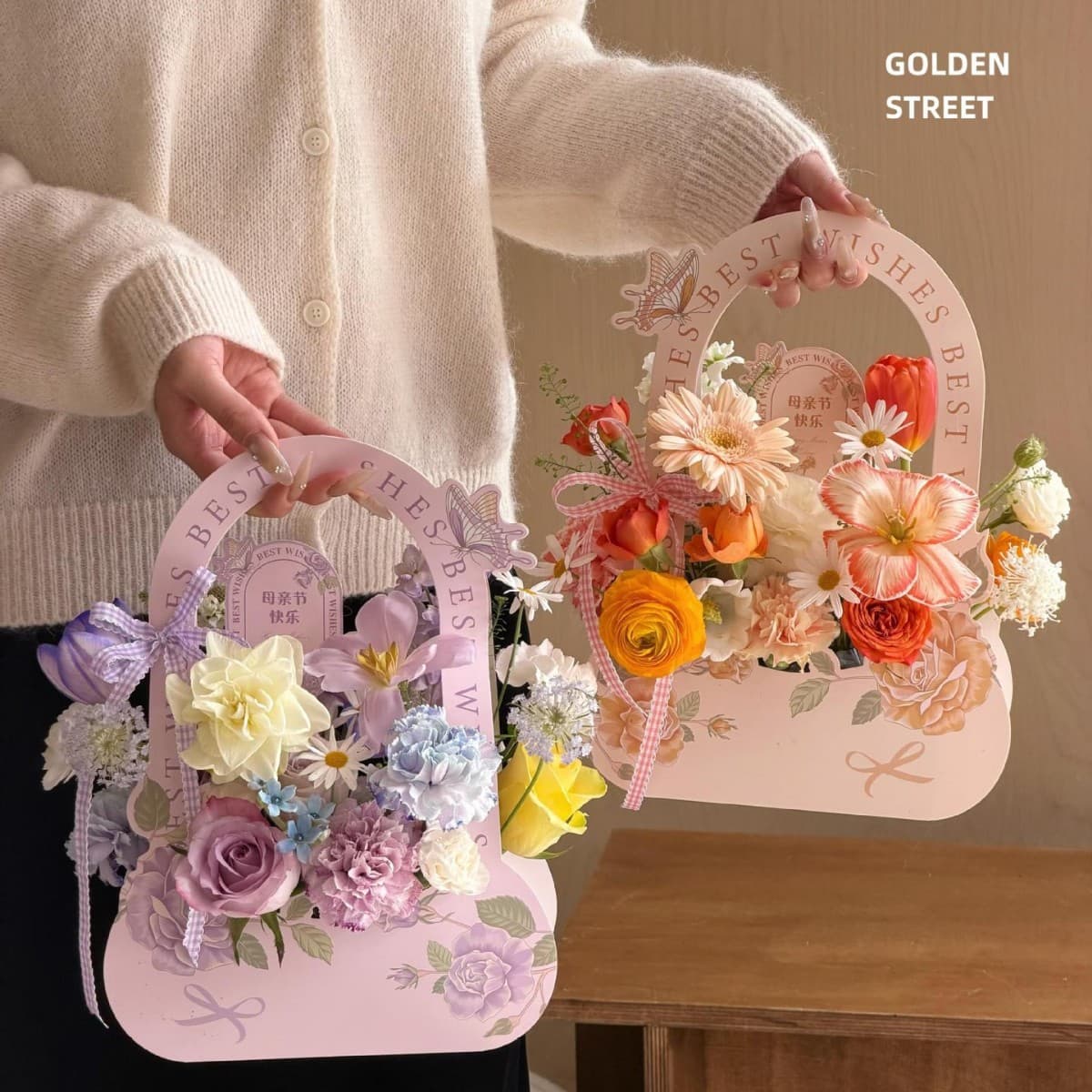 Mother's Day Valentine's Day Handheld Flower Box Butterfly Encounter Flower Series Flower Box Fresh Flower Bouquet Flower Arrangement Box Gift Box Wholesale