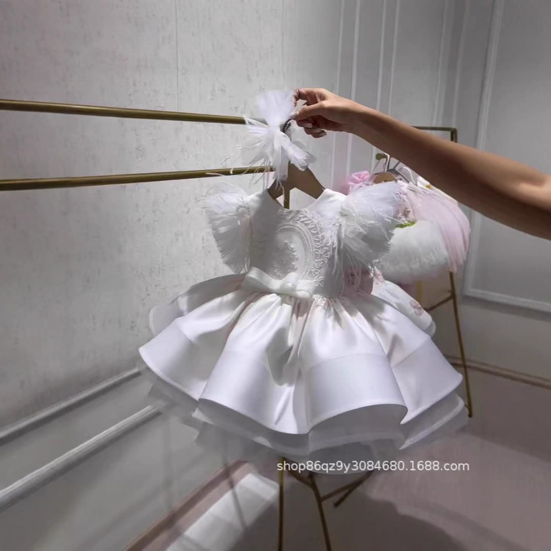 Children's Dress Little Girl Princess Dress New One-Year-Old Girl Dress White Wedding Dress Flower Girl Wedding Baptism Clothing