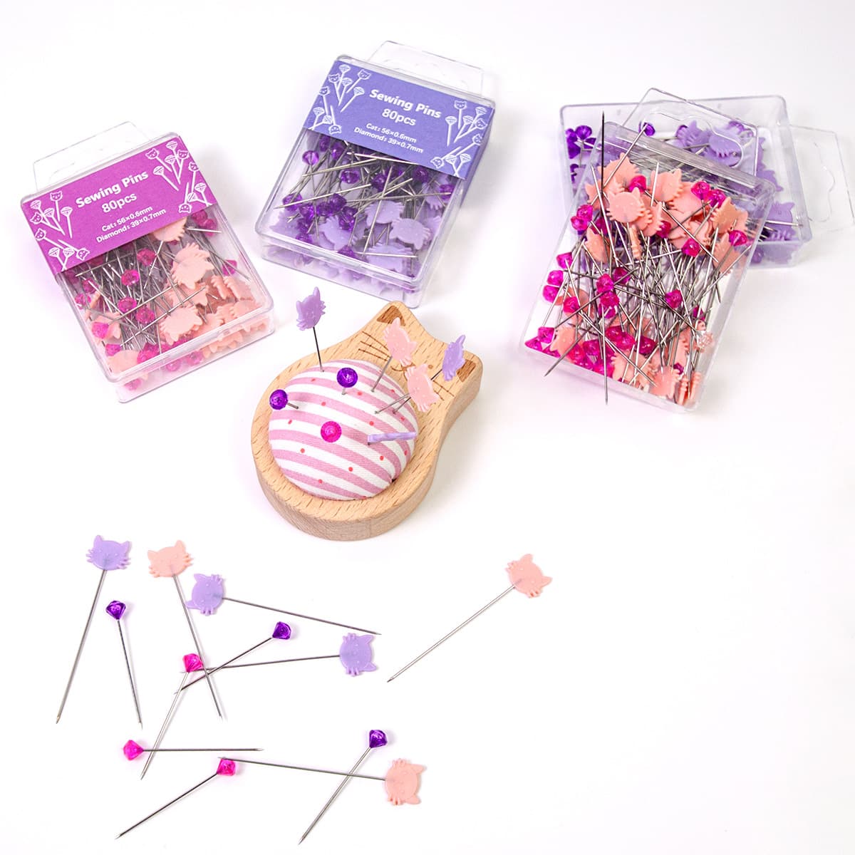 Cat Diamond Quilting Pins Sewing Pins 80pcs Hand Sewing Patchwork Fixing Pins Garment Positioning