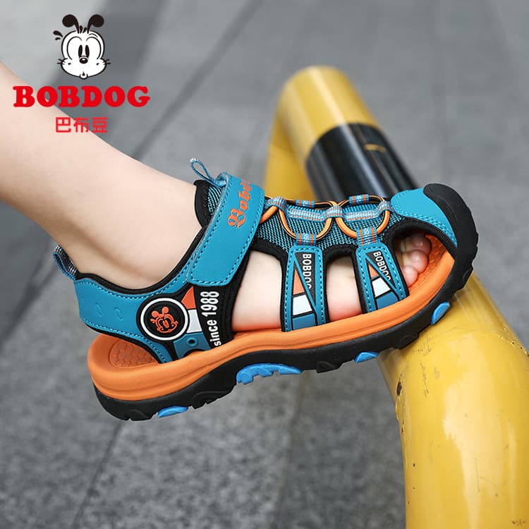 Bobdog Boys' Sandals 2026 New Summer Toe Protection Anti-Slip Anti-Collision Velcro Boys' Children's Sandals