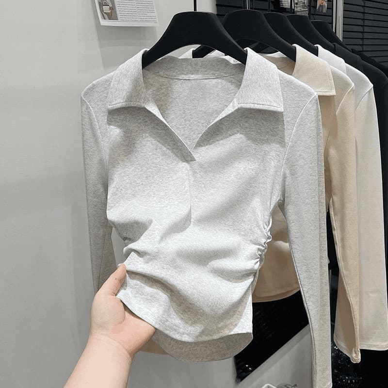 Pure Cotton Polo Collar Long-Sleeved T-Shirt for Women, Spring and Autumn Outerwear, 2026 New Style Base Shirt, Inner Layer Top with a High-End Feel