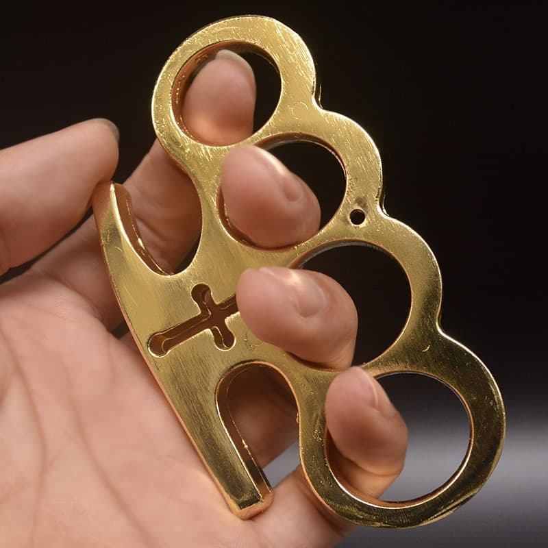Four-Finger Knuckle Ring Cross Shape Outdoor Self-Defense Four-Finger Knuckle Duster Hand Ring EDC Pocket Tool