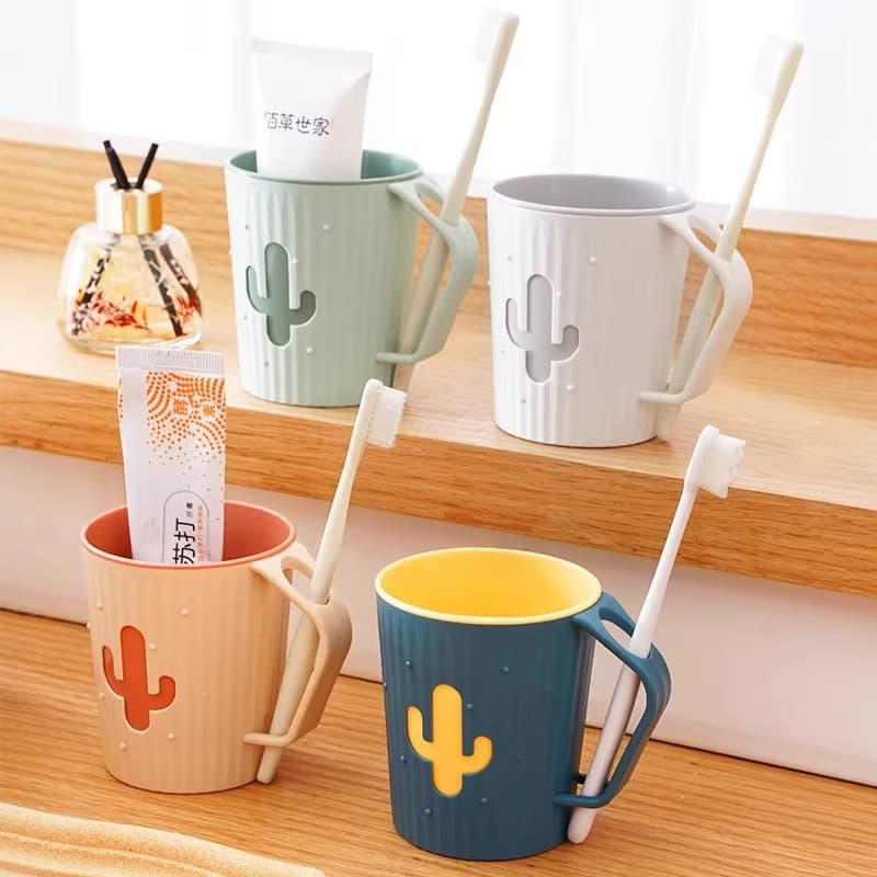 Creative Cactus Mouthwash Cup with Toothbrush Holder, Cute Student Bathroom Double-layer Couple Wash Cup, Household Cup Wholesale