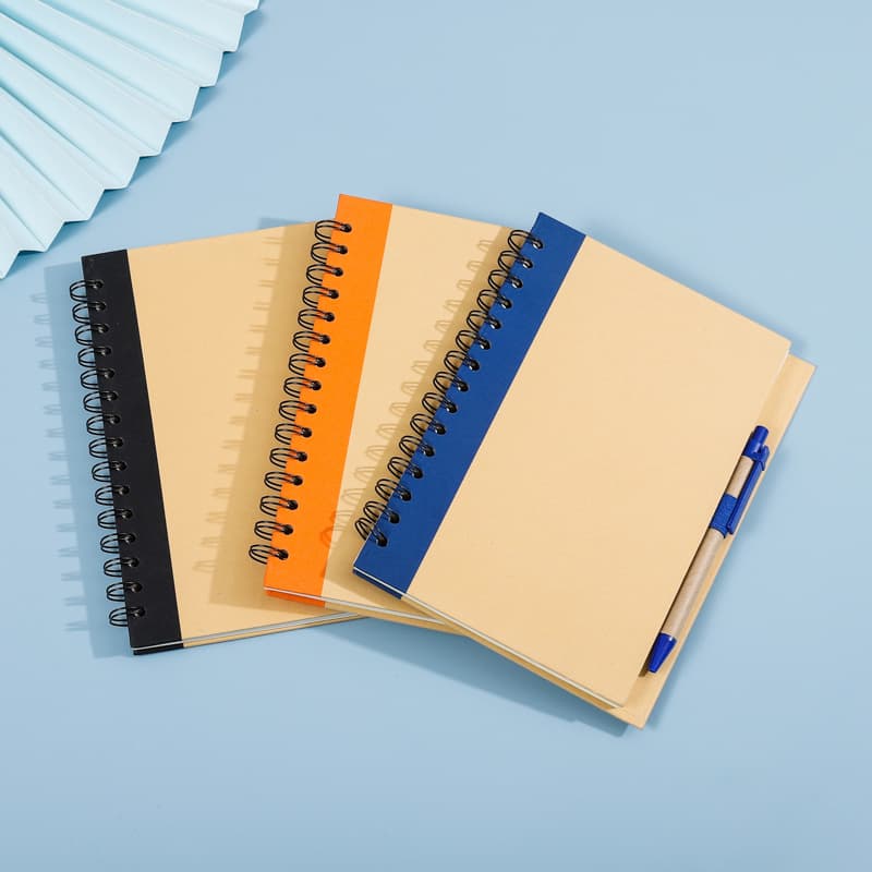 Kraft paper notebook wholesale cover and inner pages printable logo thick spiral notepad promotional notebook production