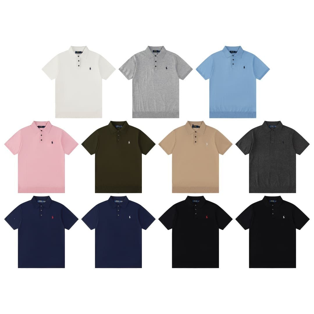 Scan code Raff knitted pony embroidered lapel three-button sweater short-sleeved cardigan T-shirt for men and women