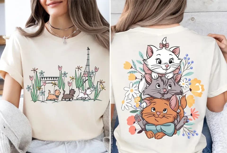 Women's Summer Cartoon New T-Shirt Shirt Marie Toulouse Berlioz Cat T-Shirt Y2K Street Fashion Casual Versatile