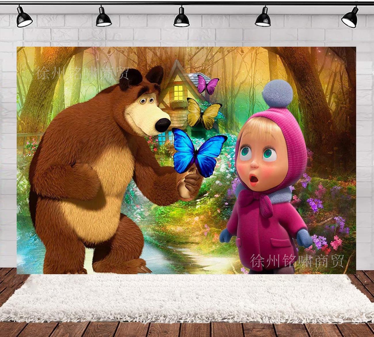 Cartoon Masha and the Bear Theme Photography Background Cloth Birthday Party Decoration Vinyl 5x3Ft