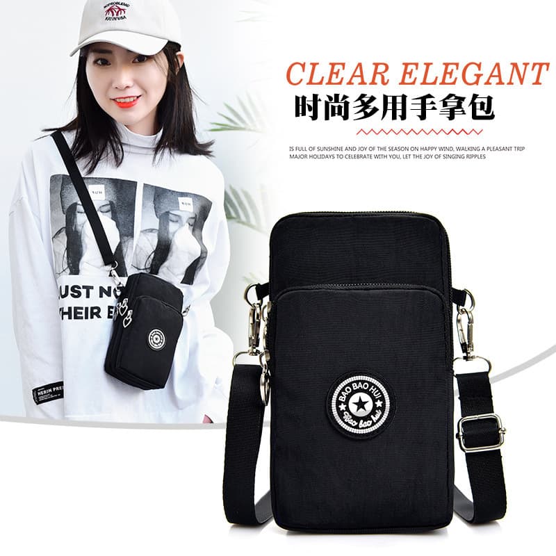 Cross-border Korean-style Diagonal Phone Bag for Women, Crossbody Fabric Phone Pouch, Neck-hanging Sports Arm Bag, Vertical Wrist Coin Purse