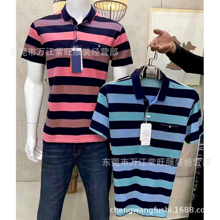 Free Shipping 2025 New Short-Sleeve T-Shirt Dad/Grandpa Striped Middle-Aged and Elderly Men's Clothing Cheap Wholesale Street Stall Rural