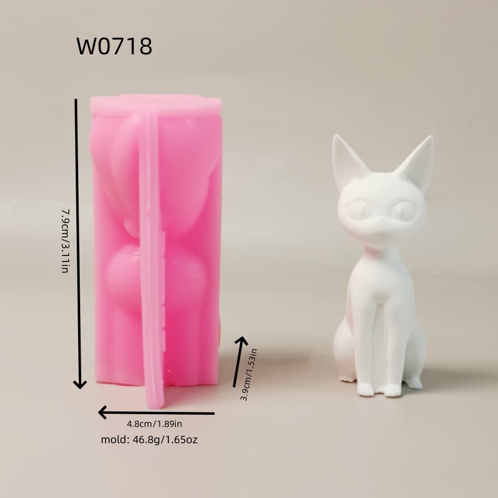 Big Ear Cat Figurine Silicone Mold DIY Cement Plaster Figurine Silicone Mold W0718