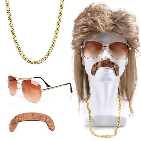 Cross-border hip-hop rock wig Halloween retro 70s punk wig disco wig beard set