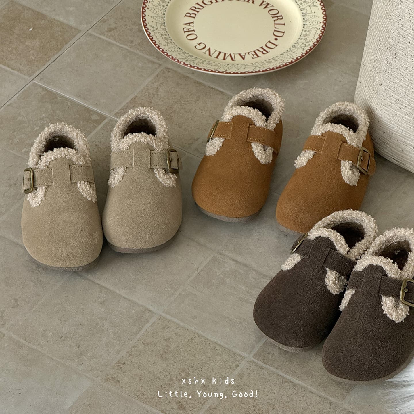 XSHX Lamb Burkeng | Boys' and Girls' Autumn/Winter Thick Warm Functional Thin-Soled Velcro First Layer Cow Suede Genuine Leather