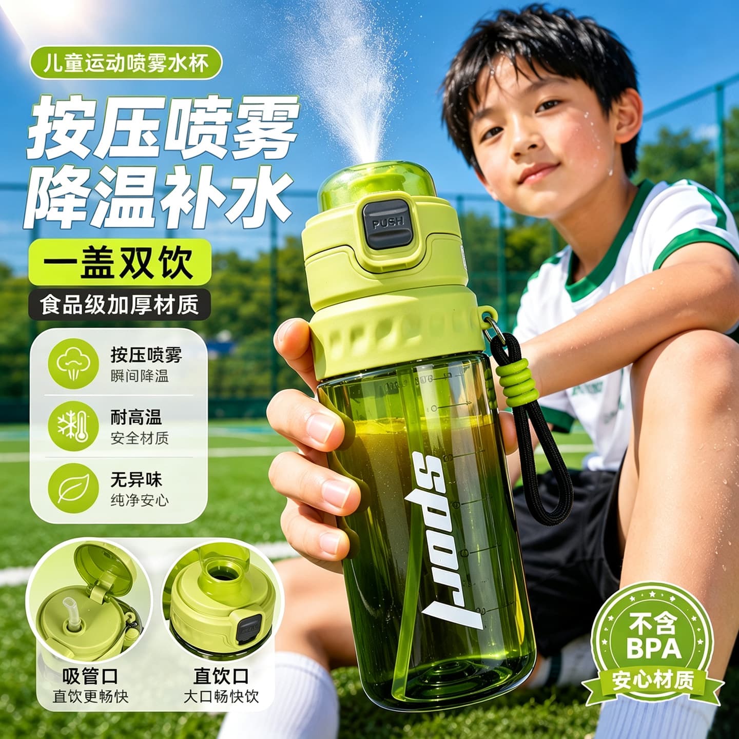 Spray Sports Water Bottle for Men Spray Water Children School Special Boys Water Bottle Student Water Bottle Summer Casual Cup