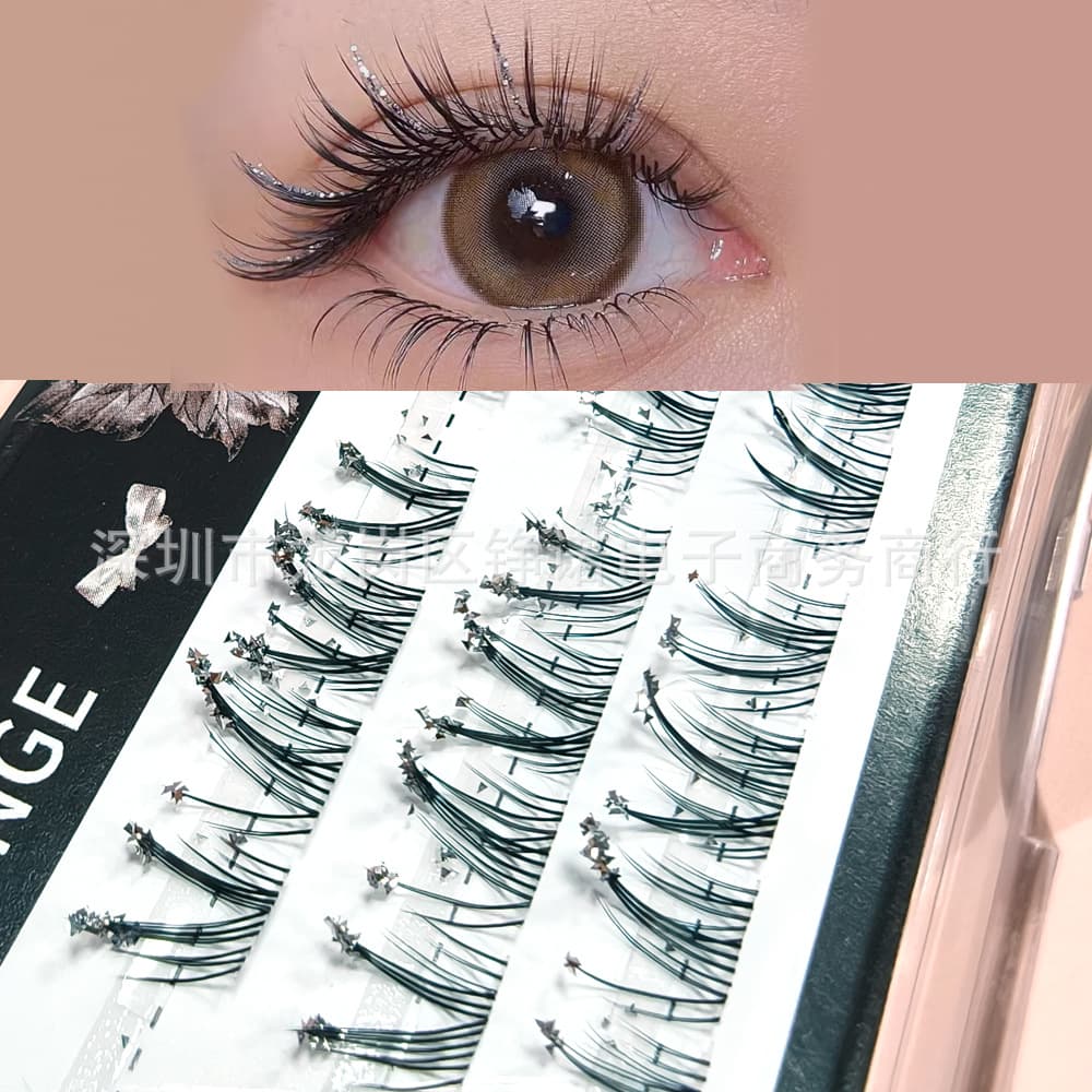 No-Glue Rhinestone Segment Lashes Natural Individual Music Festival Stage Performance Bling V-Shape Comic Cat Eye Lashes