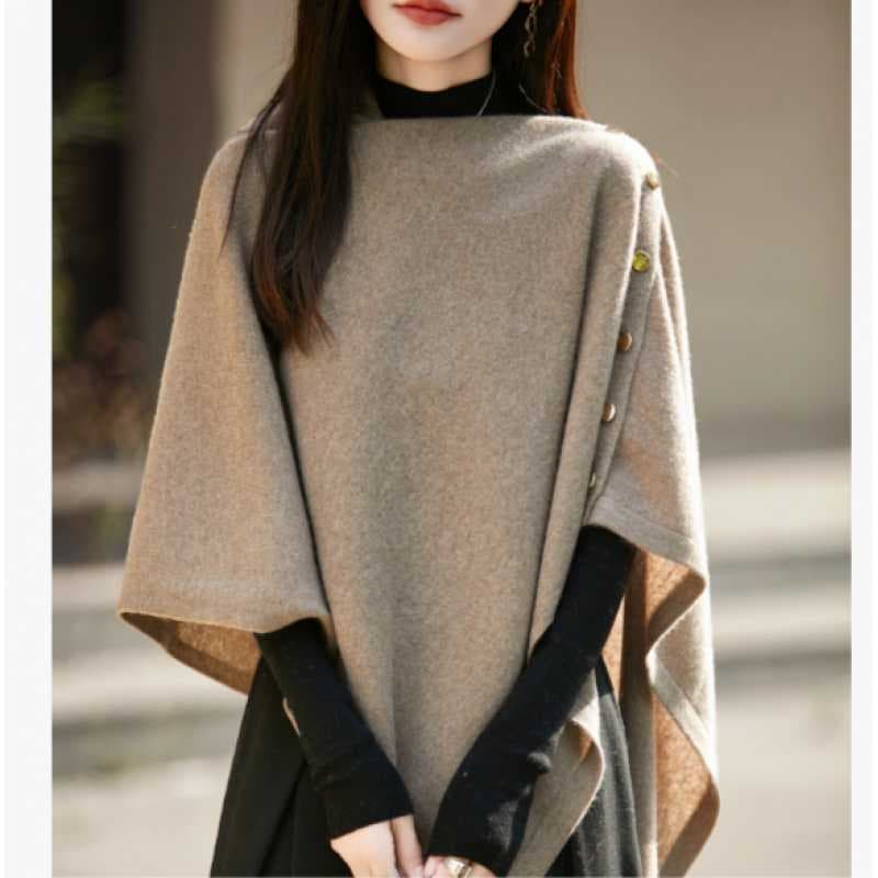 French Design 100% Pure Wool Shawl Knit Top for Women, 2026 New Warm Cape Top with Scarf and Wrap