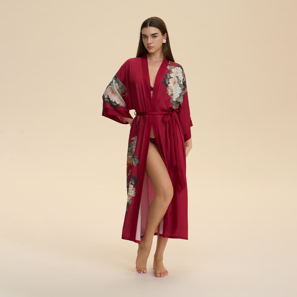 Yaoting European and American New Satin Plus Size Pajamas for Women Spring/Autumn Thin Long Sleeve Long Robe Homewear WP5021