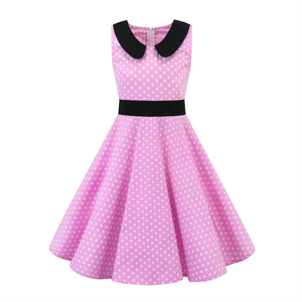 Sweet Retro Girls Polka Dot Dress Doll Collar Waist Sleeveless Daily Party Performance Cross-Border Amazon Tk