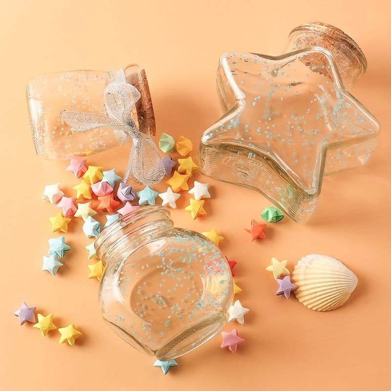 Glass wishing bottle storage bottle rainbow bottle empty bottle lucky star origami star luminous starry sky five-pointed star collection