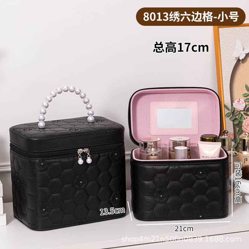 New Minimalist Makeup Bag with Mirror Cosmetic Case Portable Travel Large Capacity Handheld Skincare Storage Box Gift