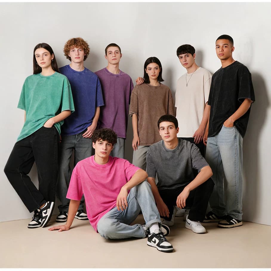 Cross-border 230g Distressed Vintage Heavyweight Short Sleeve T-Shirt Wholesale Men Washed Cotton Oversize Drop Shoulder T-Shirt Base Layer
