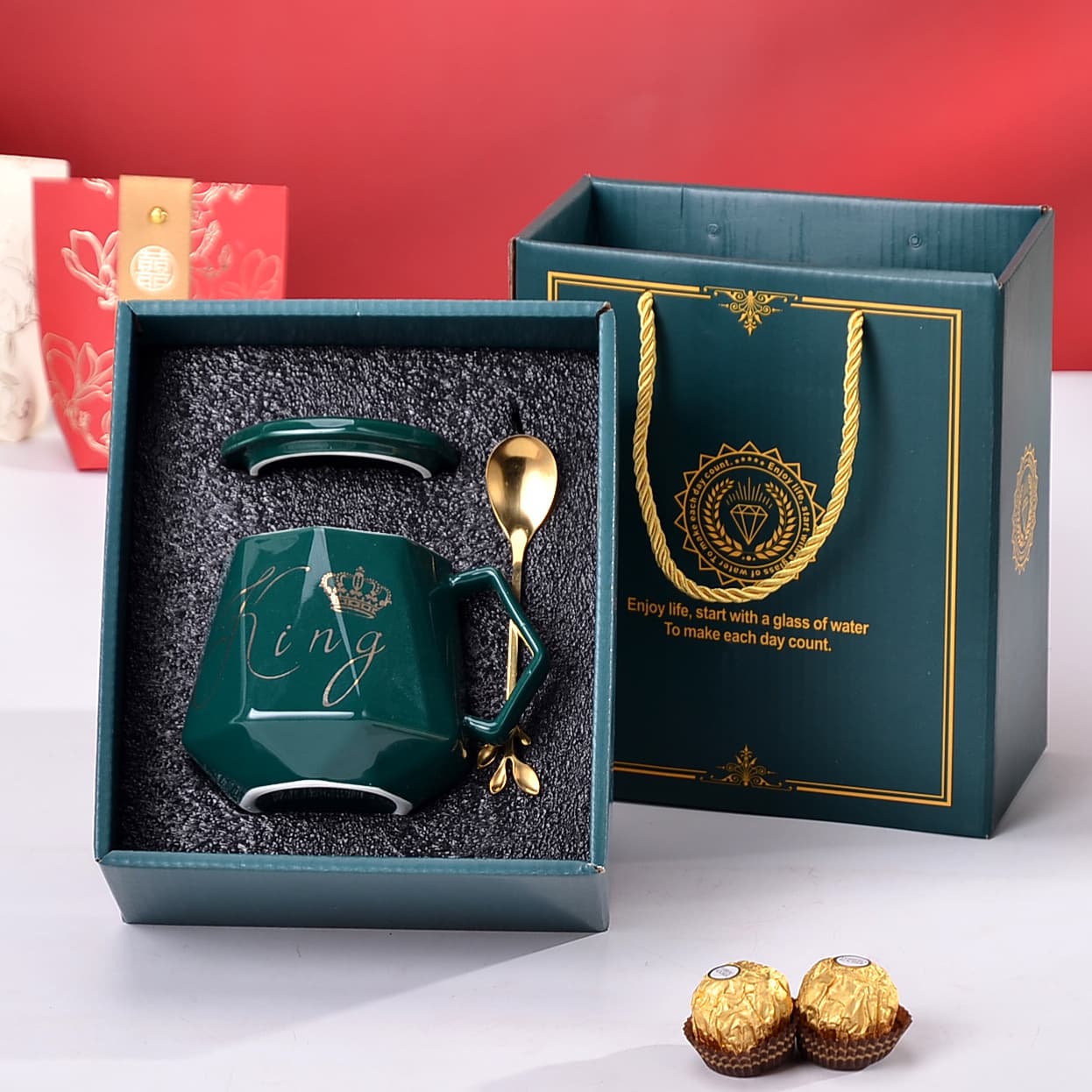 Ceramic Mug Couple Wedding Gift Diamond Marble Pattern with Lid and Spoon Water Cup Supports LOGO Printing