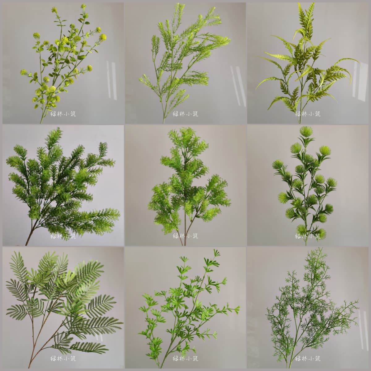 Green artificial flower materials for wedding greenery, outdoor flower arrangements, church aisle decorations, fake flower accent wall
