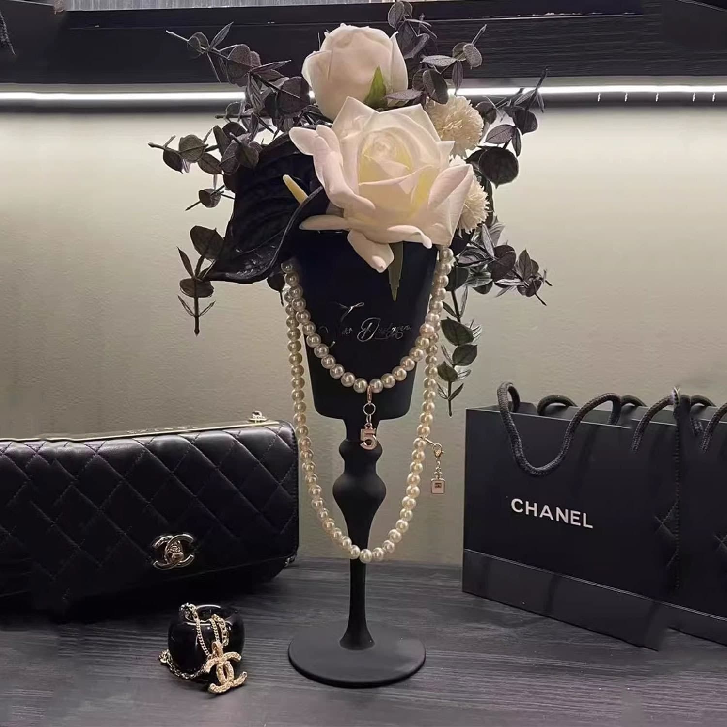 Chanel-style Nordic Glass Vase Flower Arrangement Decoration, Premium Minimalist Luxury Vase Set Table Decor