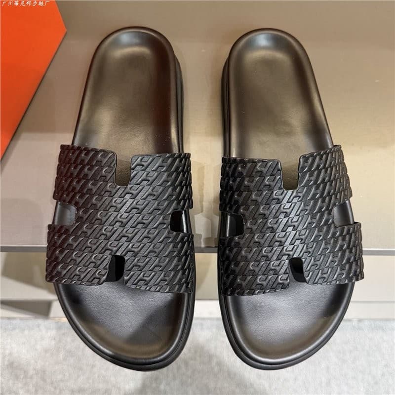 Original standard and original box men's embossed flip-flops summer breathable non-slip wear-resistant thick-soled outdoor casual slippers black sandals