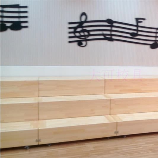School Music Classroom Rubberwood Choral Stand, Mobile Student Stage with Wheels for Large Choir Platform