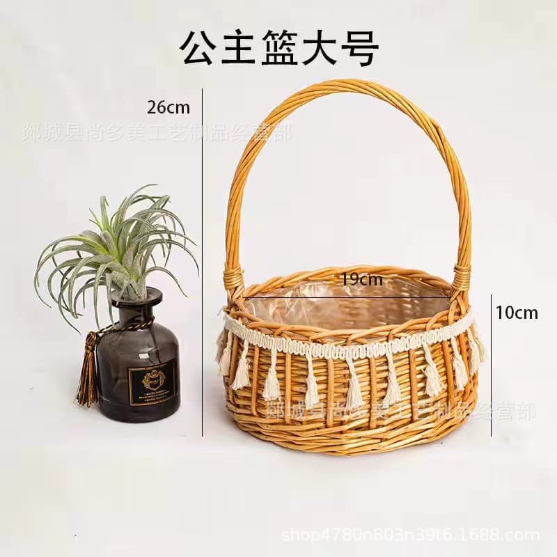 Handmade Woven Willow Flower Basket, Rattan Woven Flower Arrangement Basket, Handheld Flower Girl Basket, Blue Bamboo Basket, Photo Prop Storage