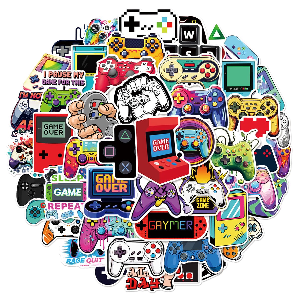 50 Pack Colorful Game Controller Stickers for Luggage Guitar Computer Kids Toy Decorative Decals Game Console Controller
