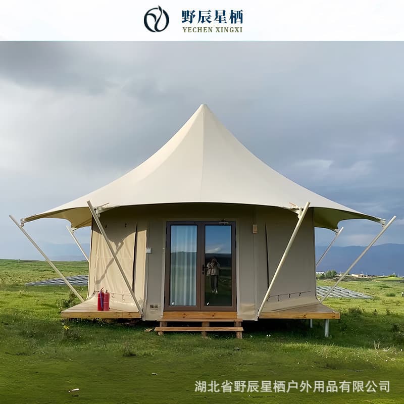 Outdoor Hotel Tent Thickened Insulated Camping Single Peak Tent Octagonal Pointed Top Tent Premium Scenic Area Luxury Glamping Tent