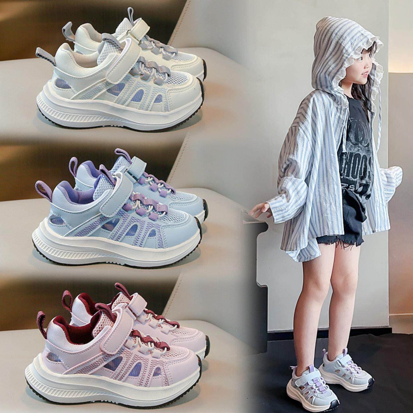 Boys' Sports Sandals 2026 New Spring Soft Sole Hollow Children's Shoes White Single Mesh Shoes Big Kids Lightweight