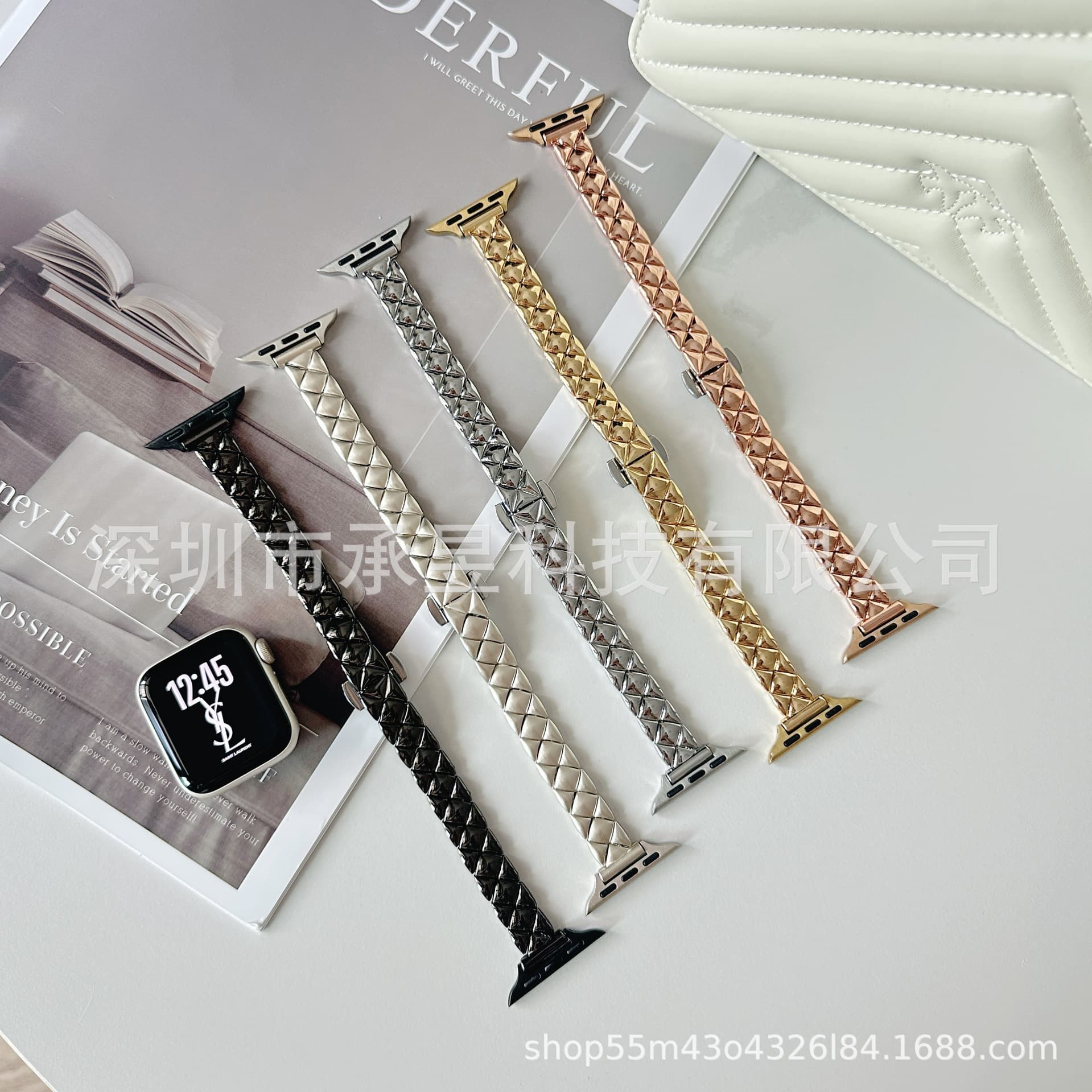 For Apple - Gucci Metal Diamond Pattern Band Apple Watch 10/9/8/SE/7/6/5/4/3