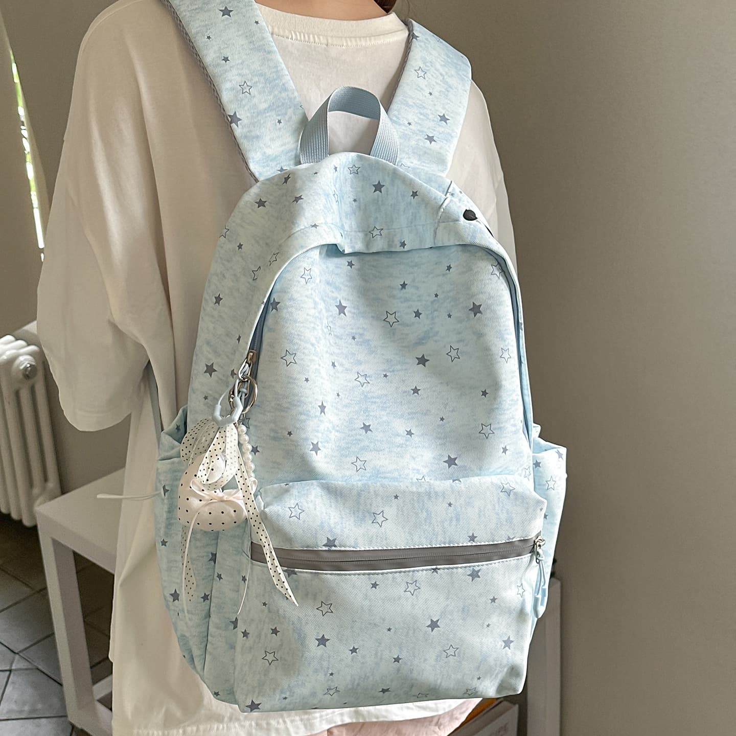 Middle and high school women's large-capacity backpack new style student pattern school bag simple star rest 26 backpack