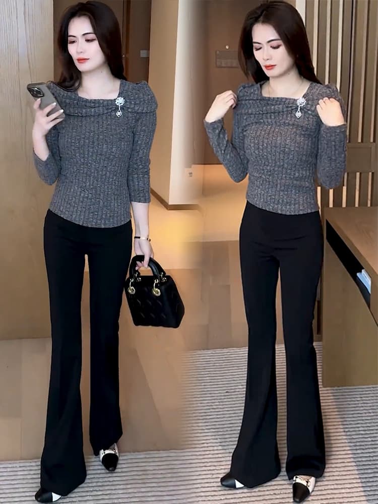 Stylish Long-Sleeve T-Shirt for Women 2024 Fall New Fashionable Youthful Slimming Bowknot Inner Layer Top
