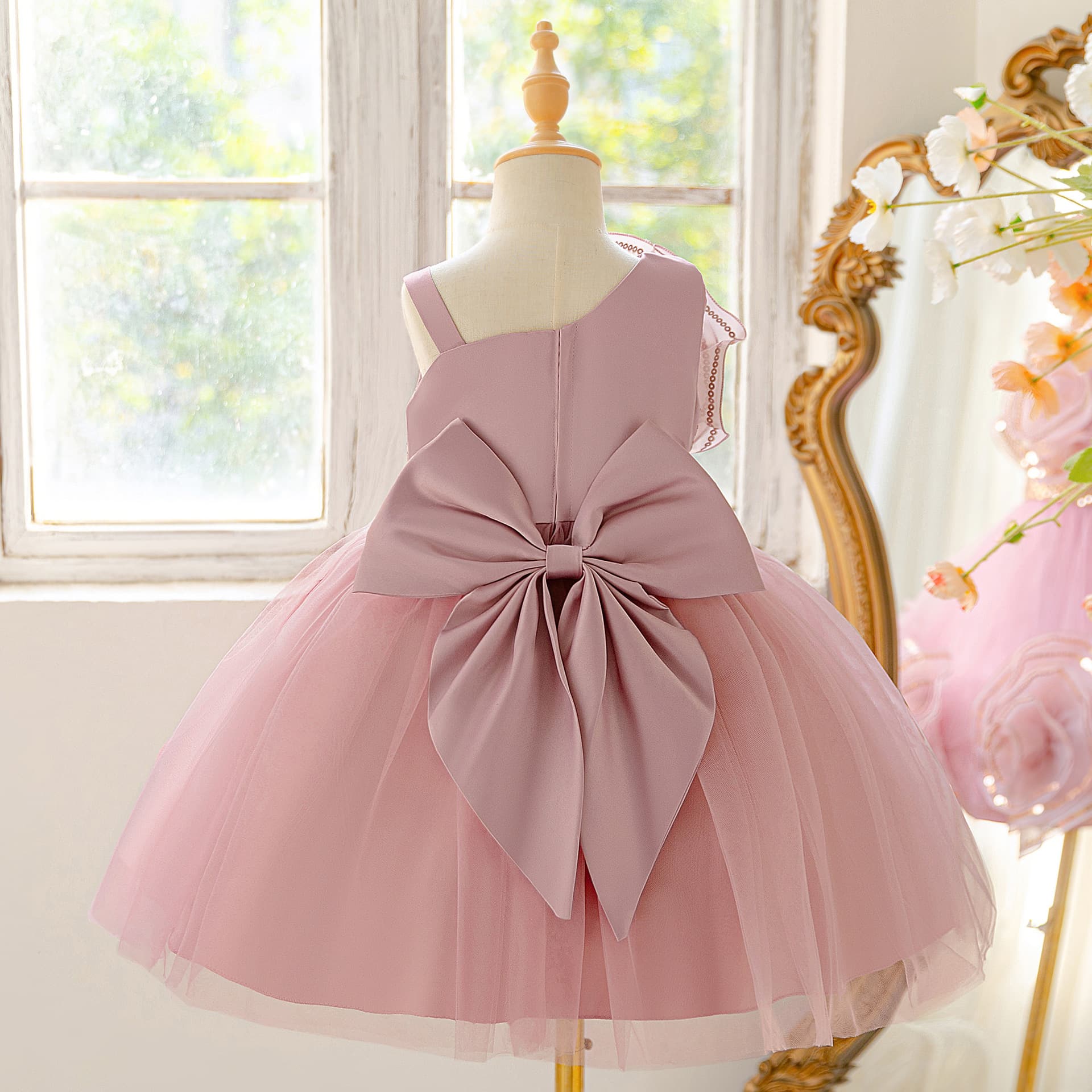 Children's Formal Dress 3D Flower Tutu Flower Girl Wedding Dress Sparkly Sequin Princess Dress Banquet Performance Costume