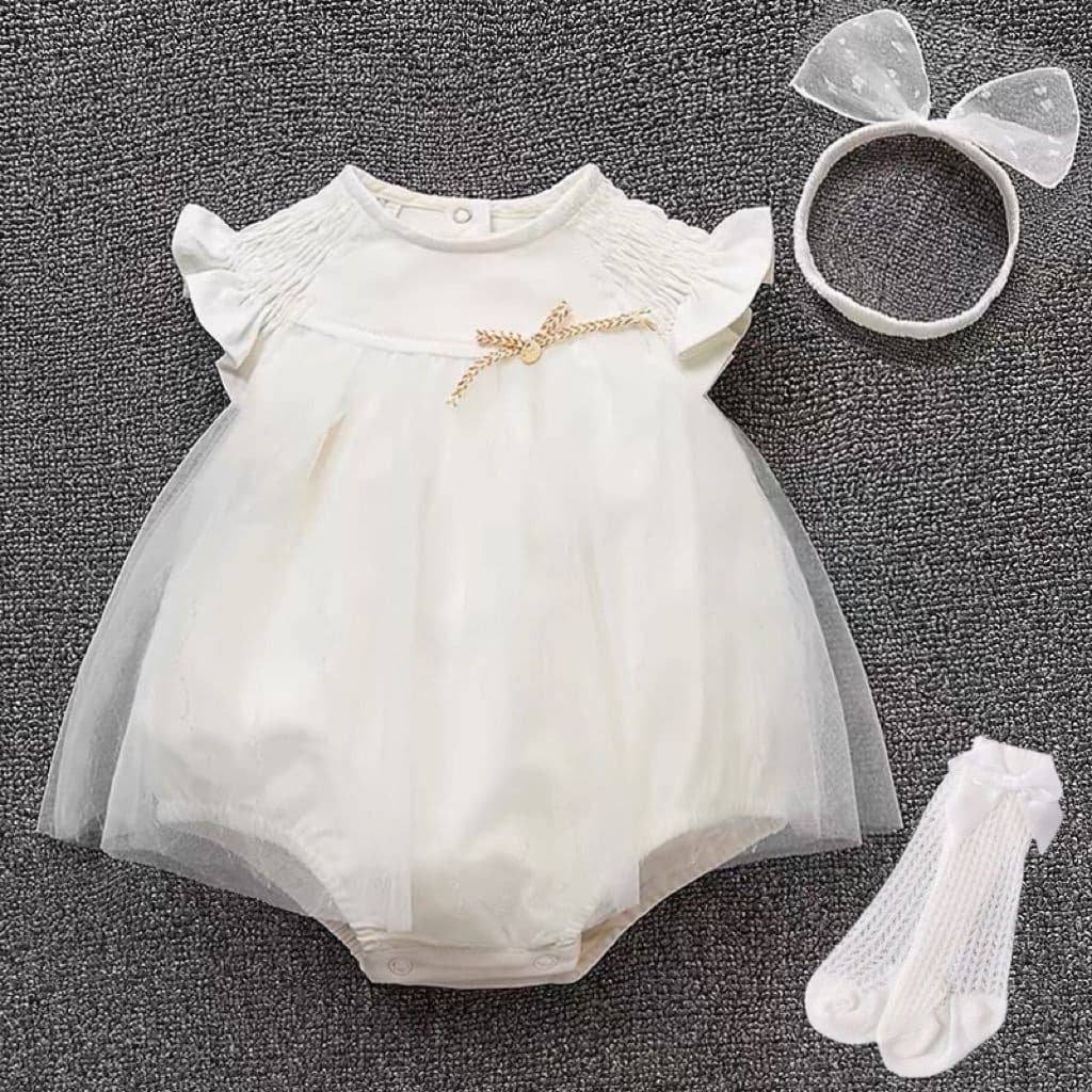 Baby Bodysuit Summer Girl Princess Dress Onesie for 100 Days, Full Moon, 100-Day Celebration, Birthday Party Outfit Summer
