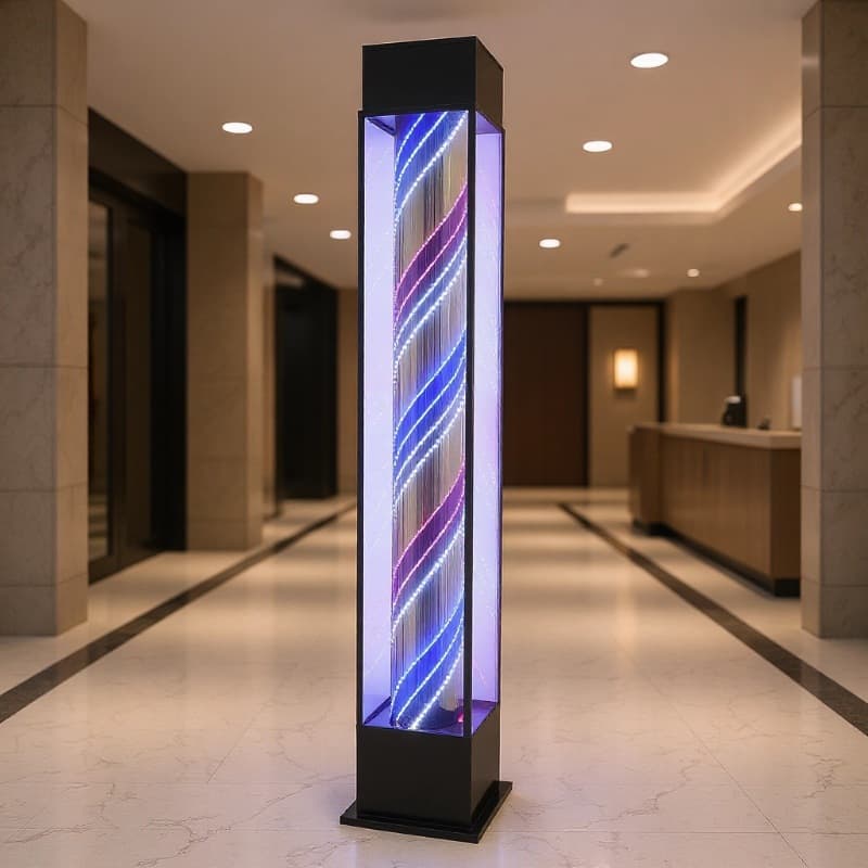Floor-standing salon sign light with LED, antique bronze barber pole, bright illumination.